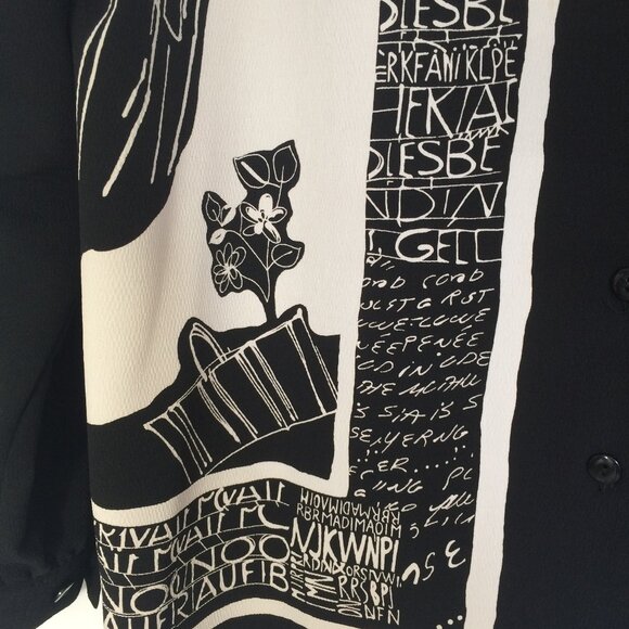 TanJay Petites Womens Blouse Tank Top One Piece Sz 12 Black Floral Long Sleeve - Picture 3 of 10